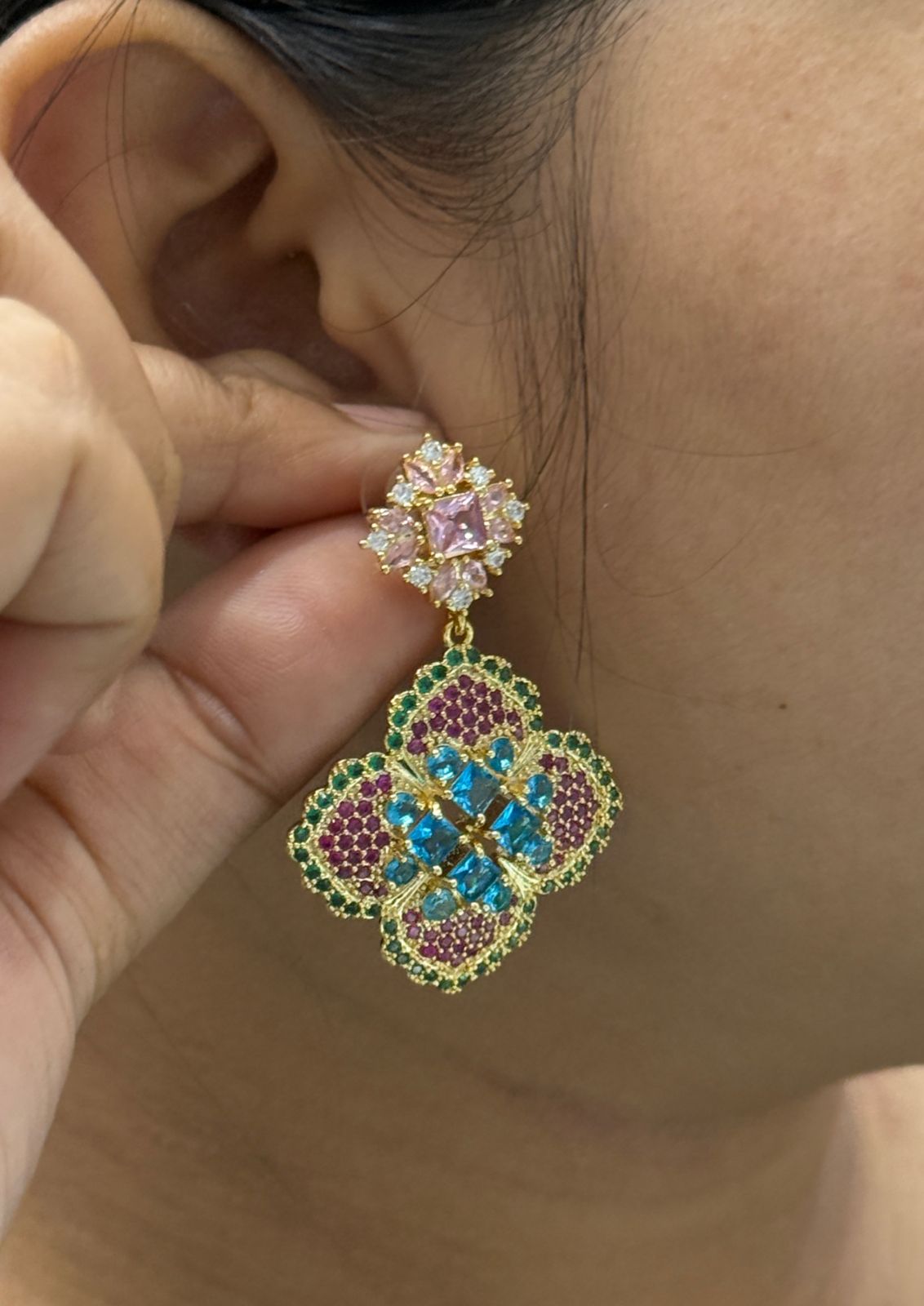 Ethnic CZ with Stones Earrings