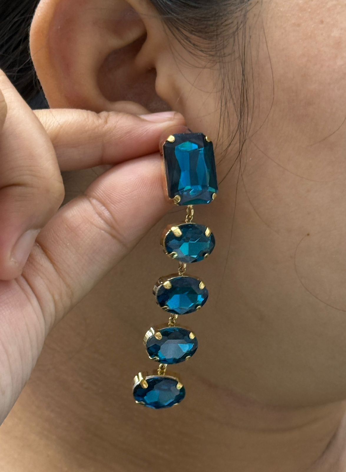 Long Doublet Stone CZ Blue Earring