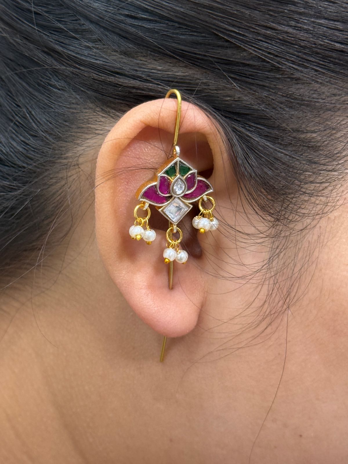 Ethnic Lotus Kundan Multi Earcuff