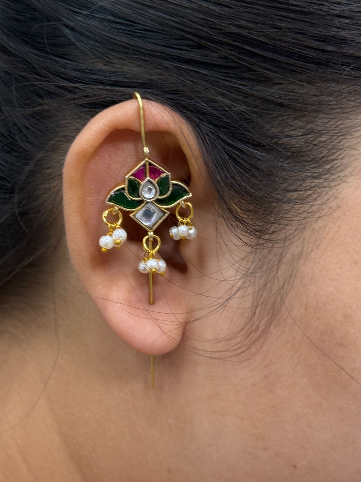 Ethnic Lotus Kundan Multi Earcuff