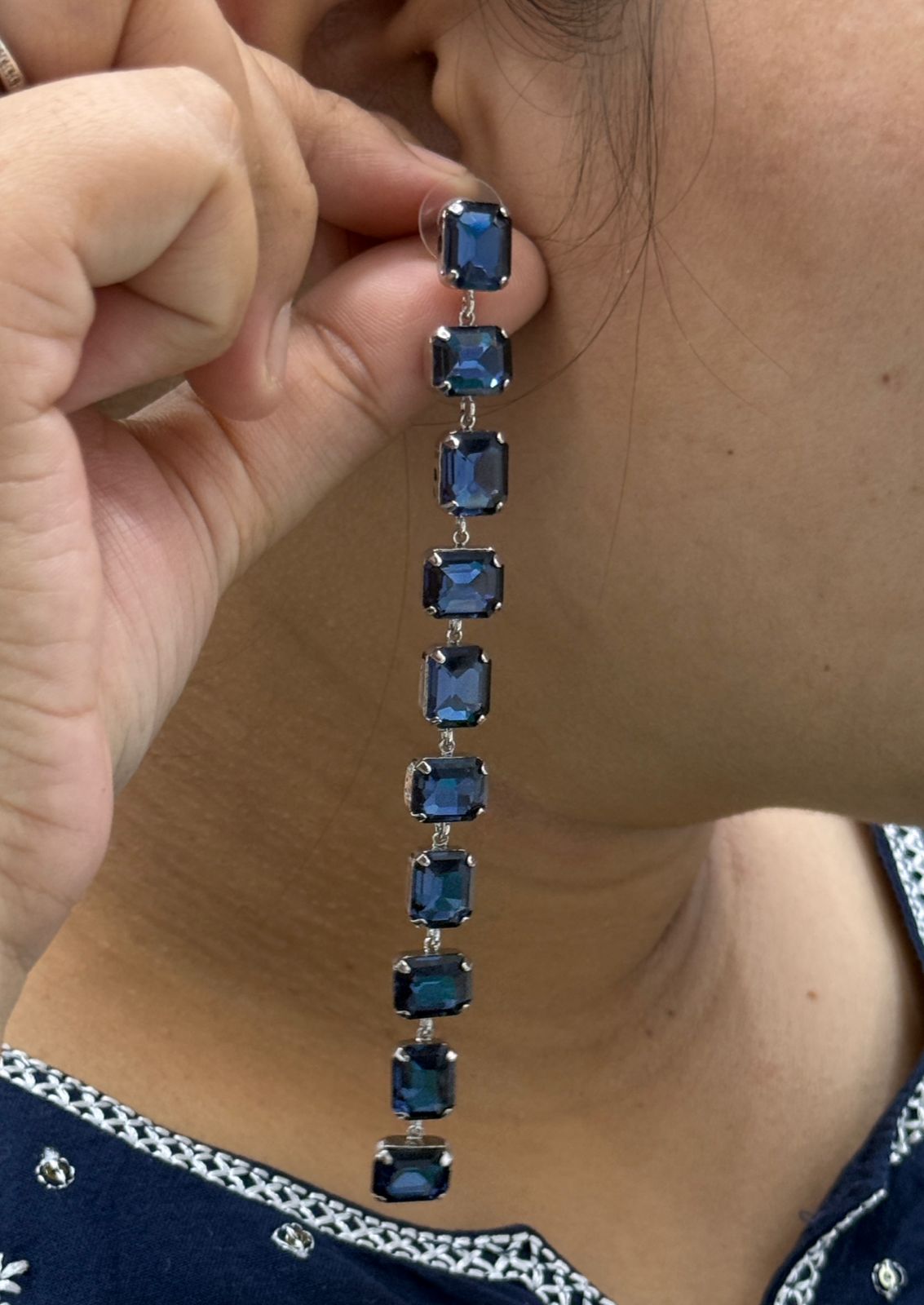Extreme Long Earring With Doublet Stones
