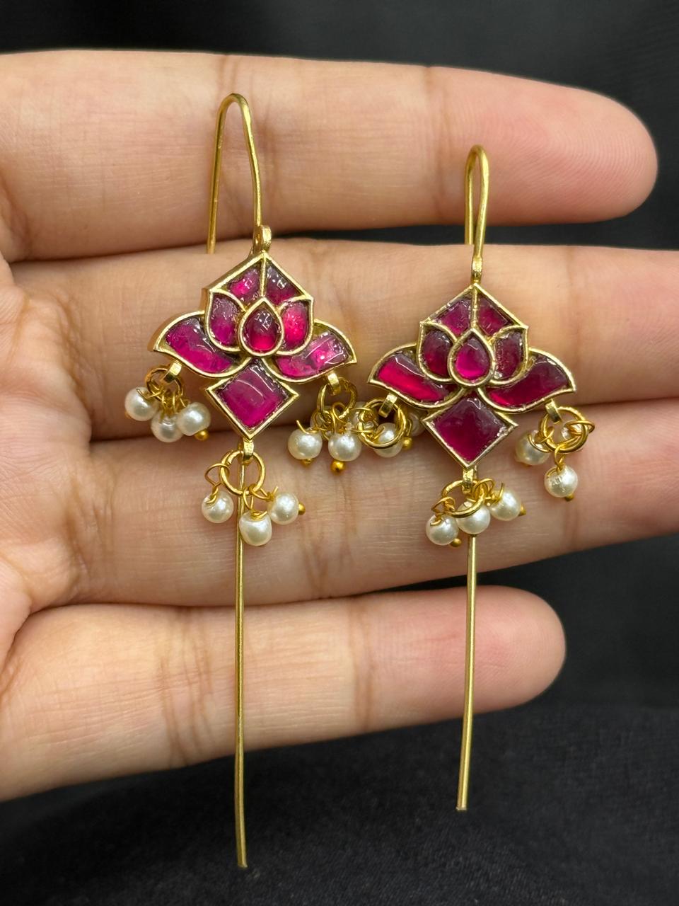 Ethnic Lotus Kundan Ruby Earcuff