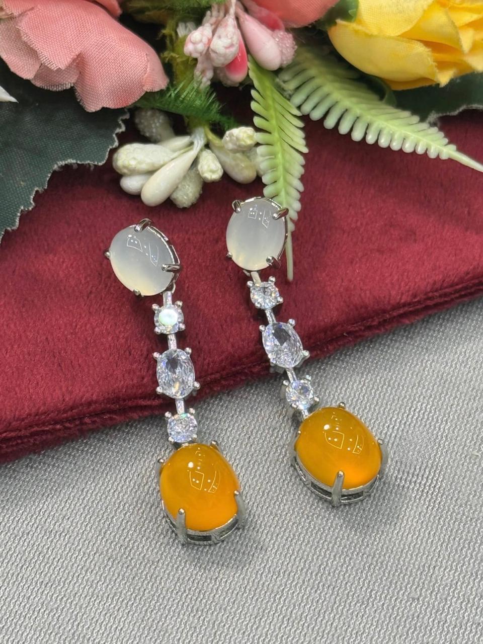 Elegant White And Honey Drop Earring