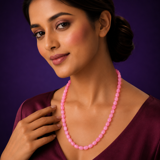 Pink Rose Oval Single Layer Mala