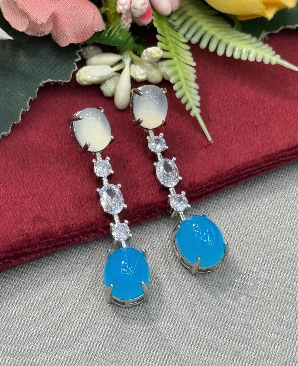 Elegant White And Ocean Blue Drop Earring