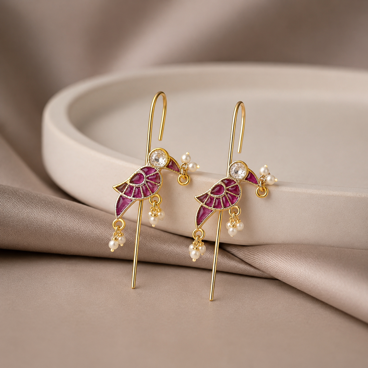 Raisa earcuff peacock earrings in Ruby for womens