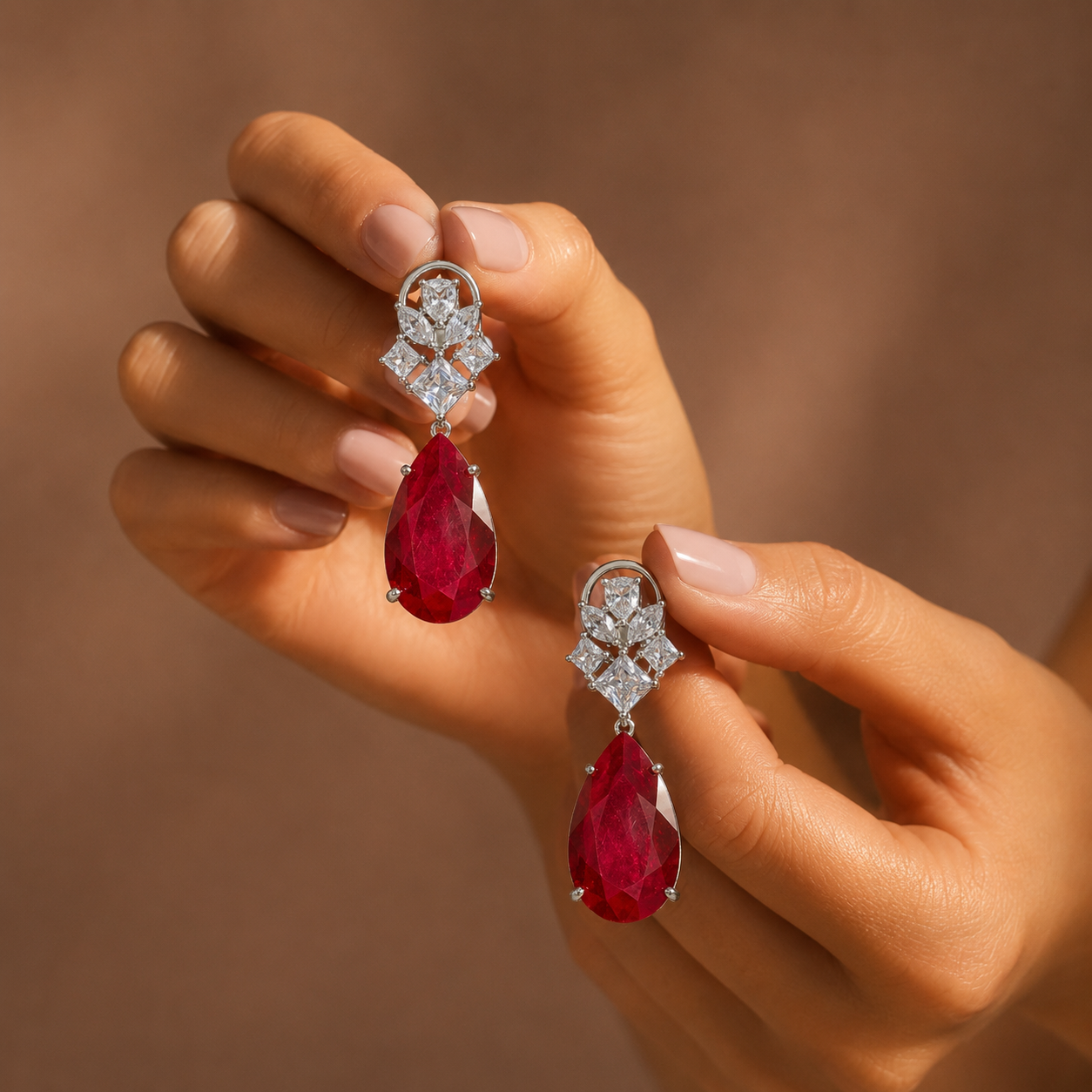 Red Cz Doublet Earring