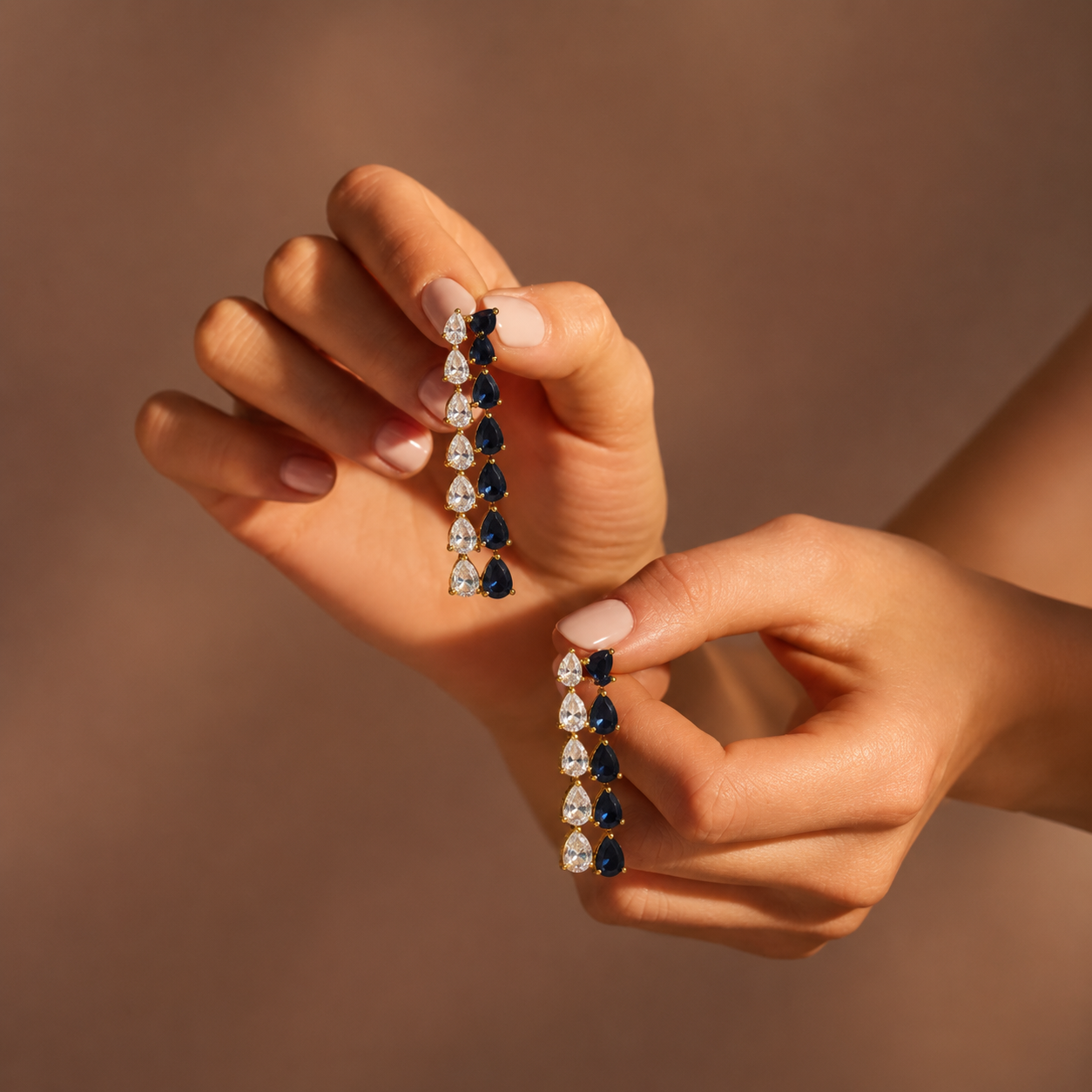 Long CZ Earrings In White and Blue For Girls And Women