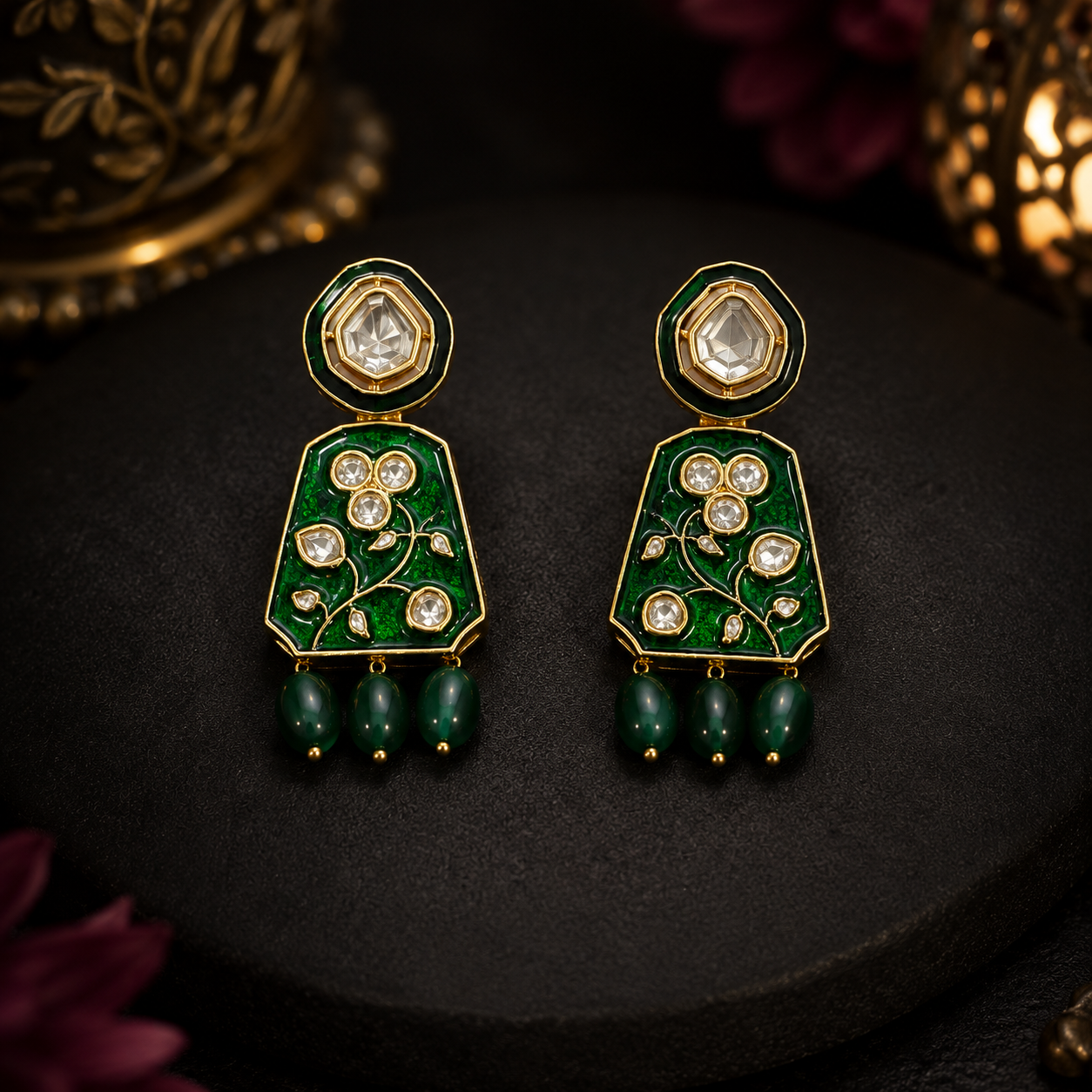 Long Meenakari With Kundan Green Necklace
