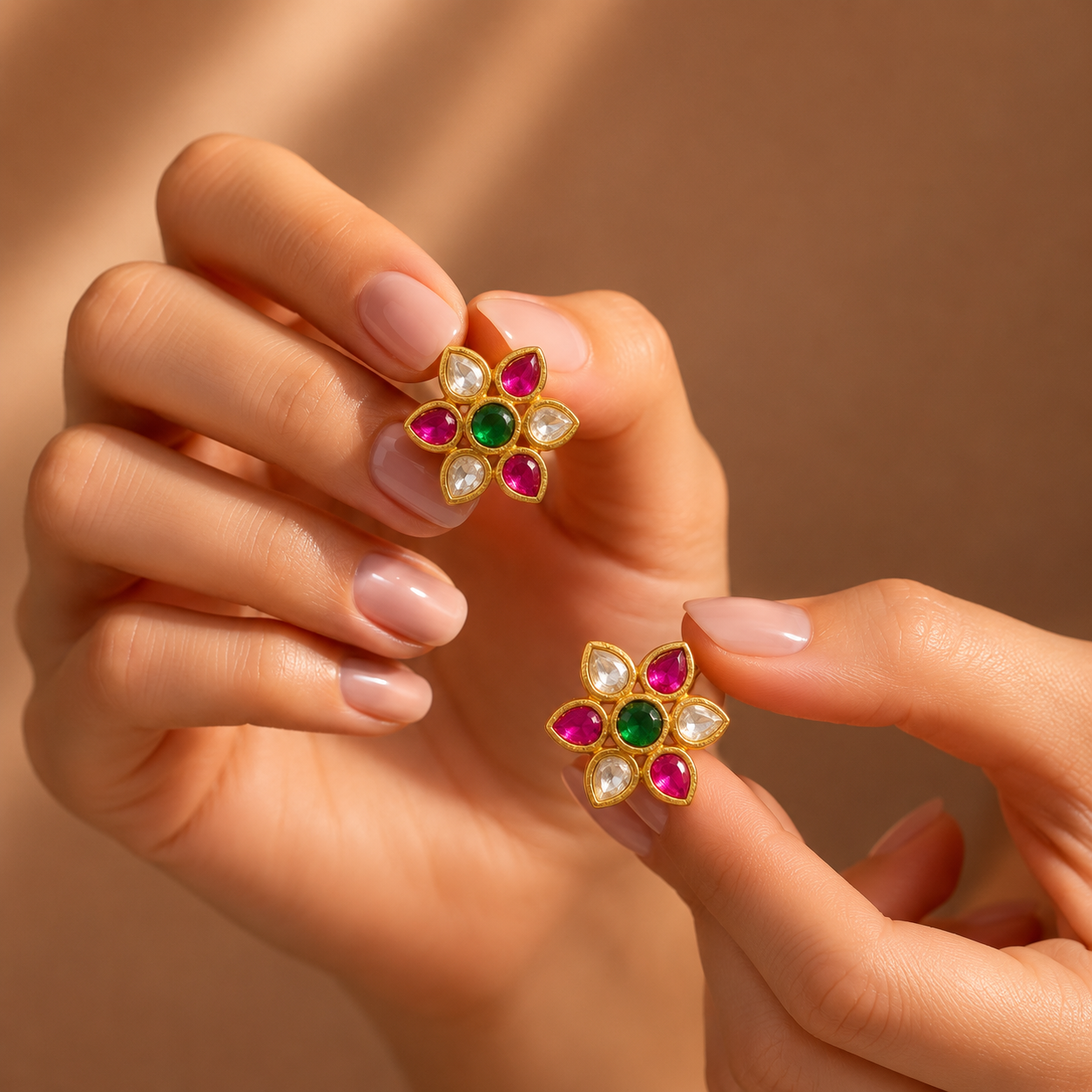 Kundan Petal Ruby Studs