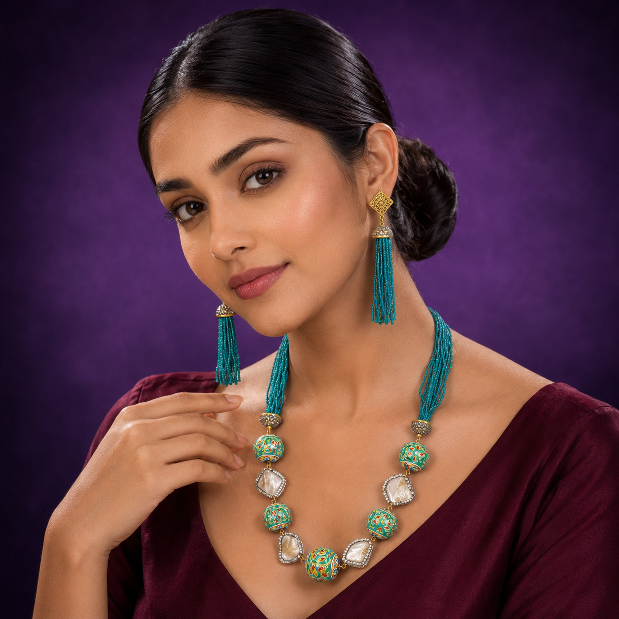 Samira Turquoise Multi Layered mala In Duzy Stone For Women