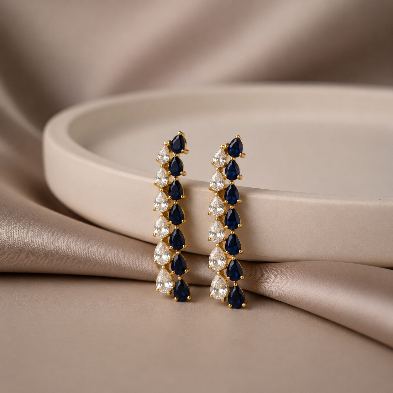 Long CZ Earrings In White and Blue For Girls And Women