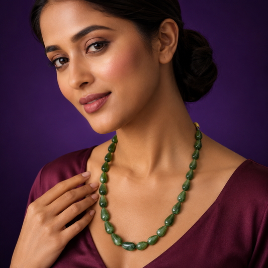 Green Jade Cone Shape Single Layer Mala
