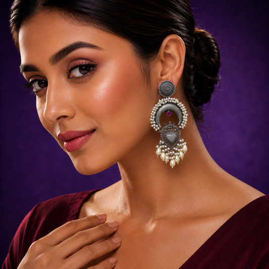 Sandhi Silver Look Alike Chand balis For Women