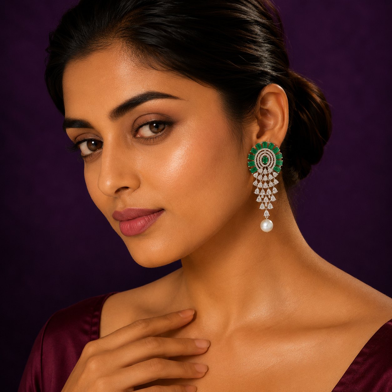 Elegant Green With cz Earring for woman