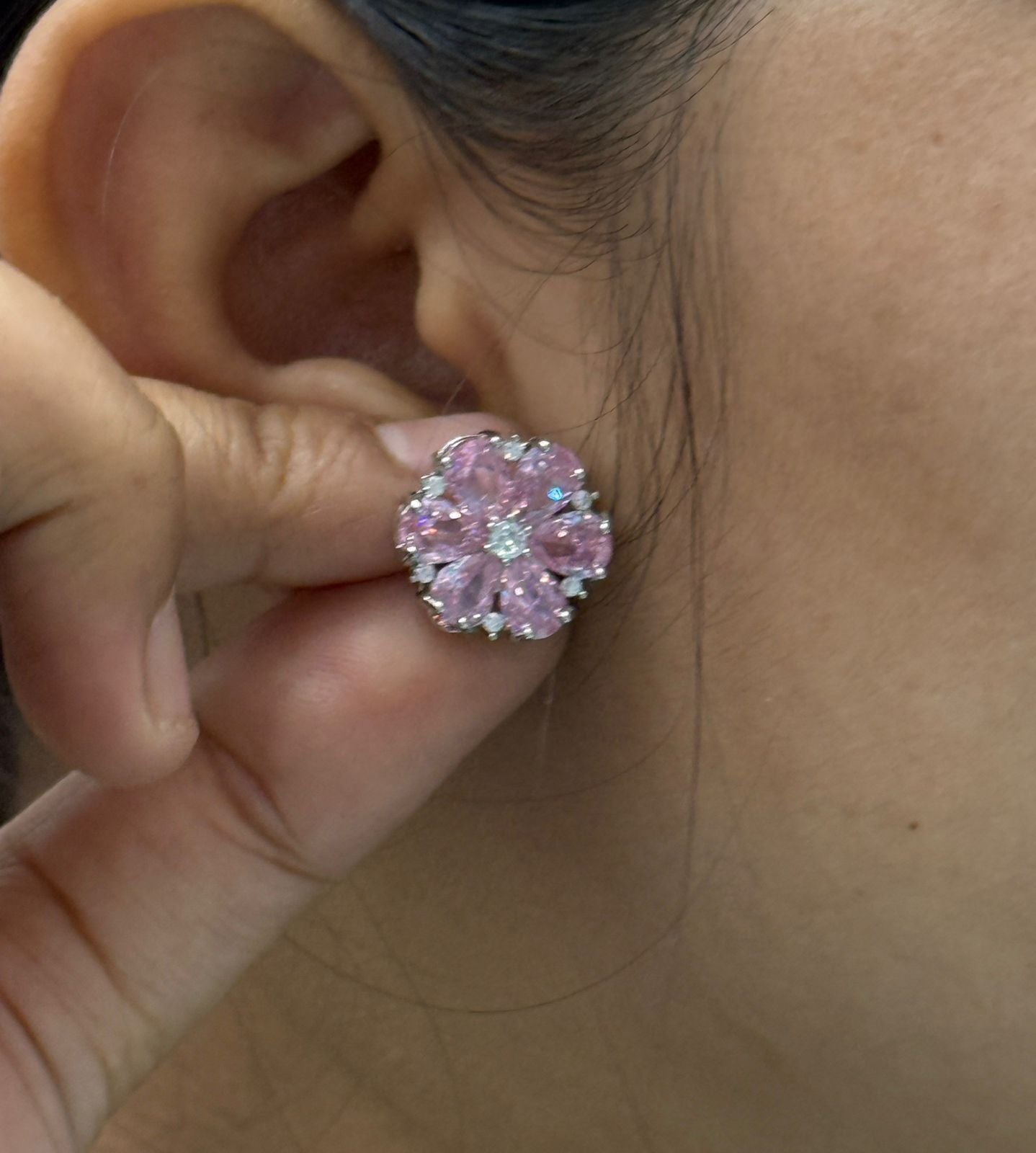 Pink Blossom Cubic Zirconia Flower Studs