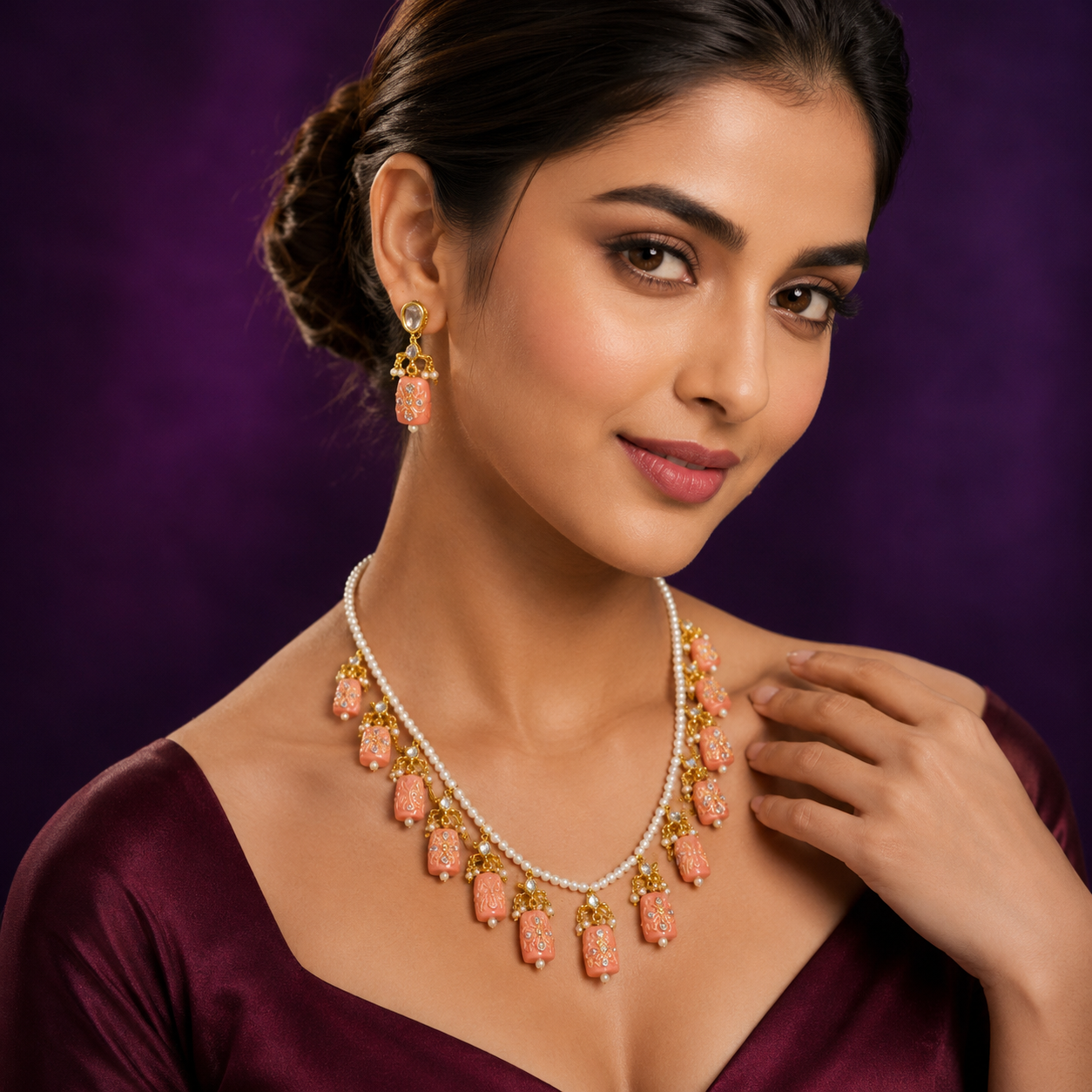 Peach Handpainted Tanjore malas from jaipur for girls and women