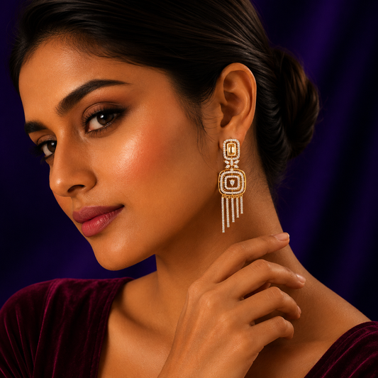 Square With CZ Earrings for woman