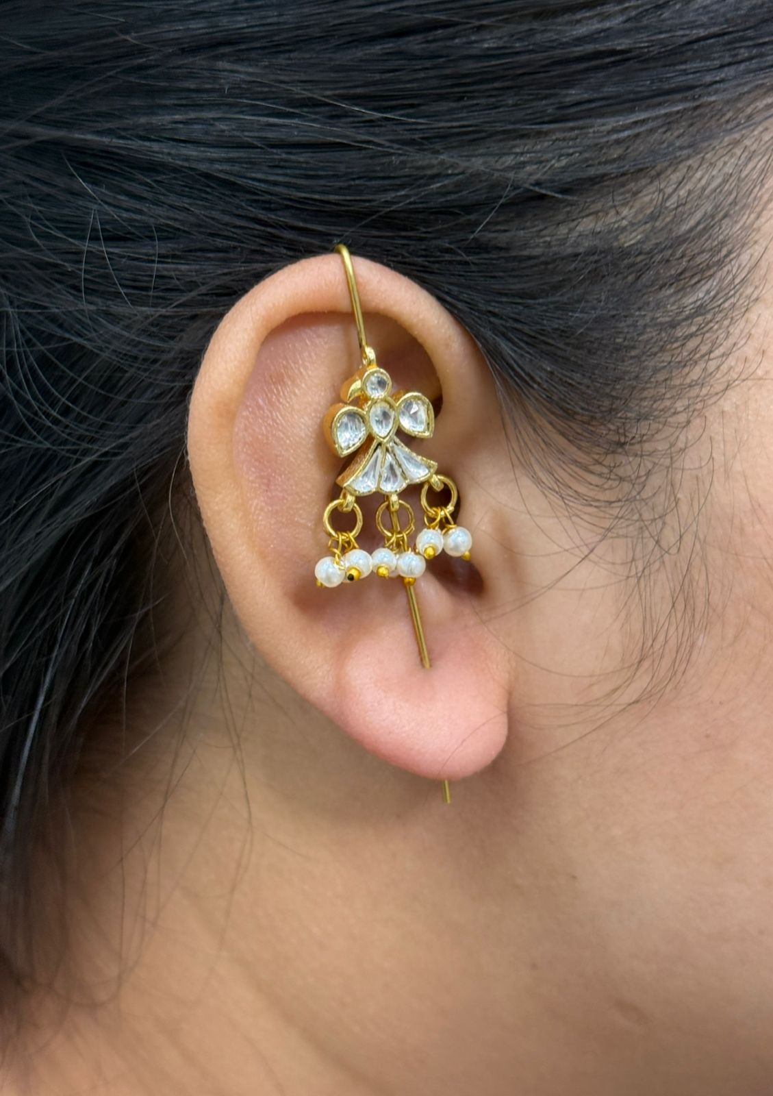 Nature Inspired White Kundan Earcuff