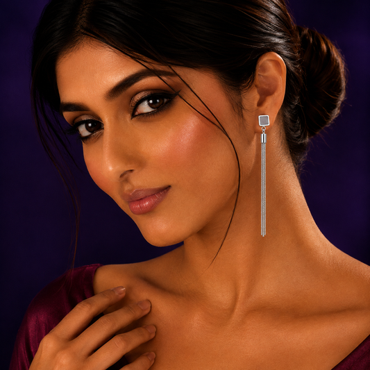 DROP LONG KNOTTED  EARRINGS FOR GIRLS IN SILVER POLISH