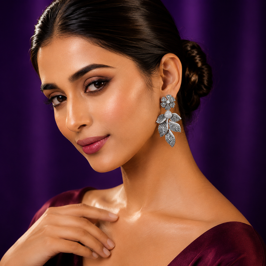 Flower With Leafy Pattern Earring for woman