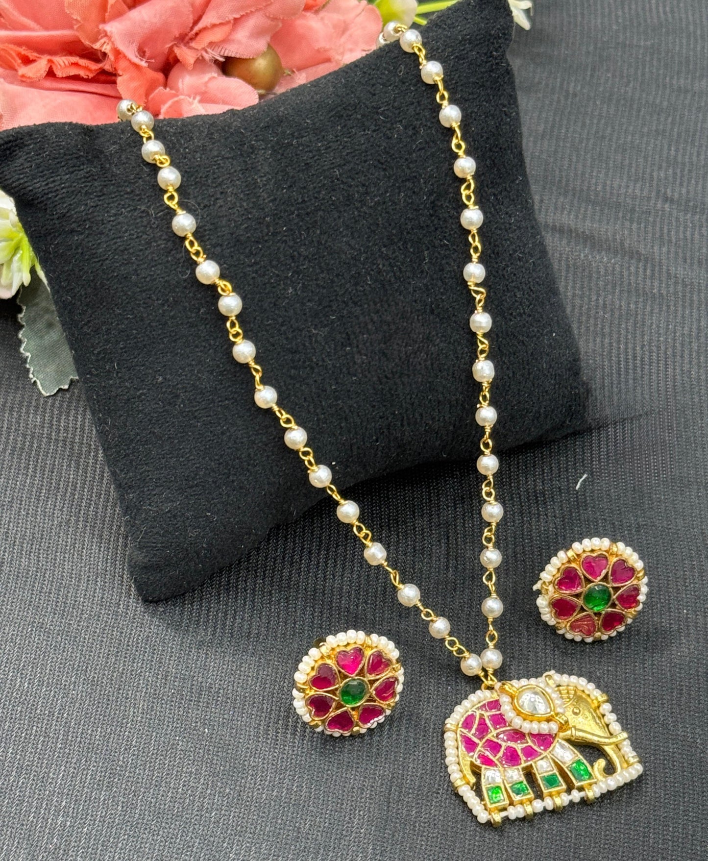 Multicolored Elephant Pachi Pendant Set