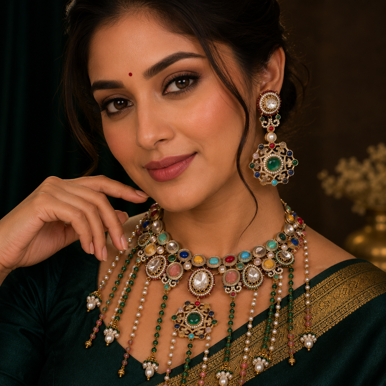 Sabyasachi Inspired With Precious Stones Strings Necklace