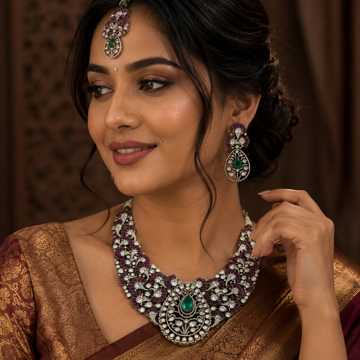 Bridal Choker With Mosanites With Doublets For Women
