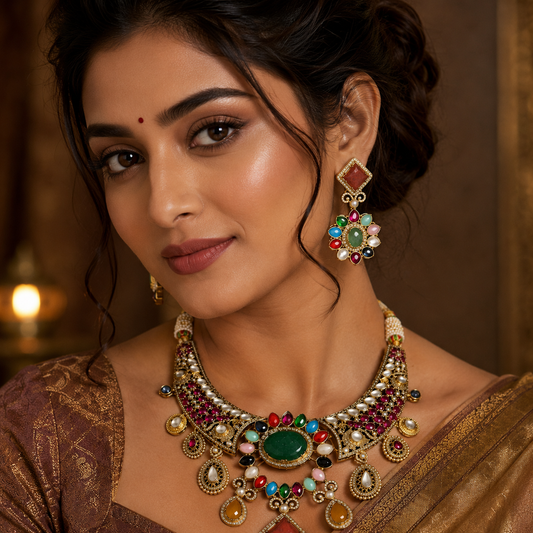 Natural Stones With cz And Kundan  Necklace