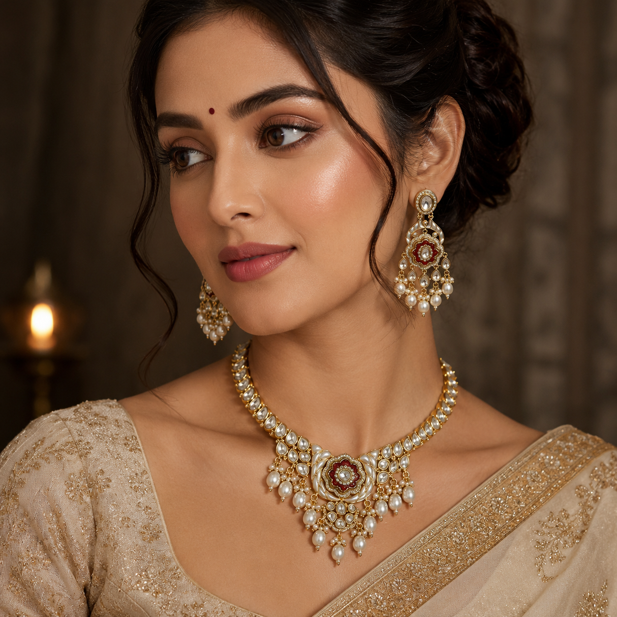 MOP Kundan Necklace With Pearls For Women