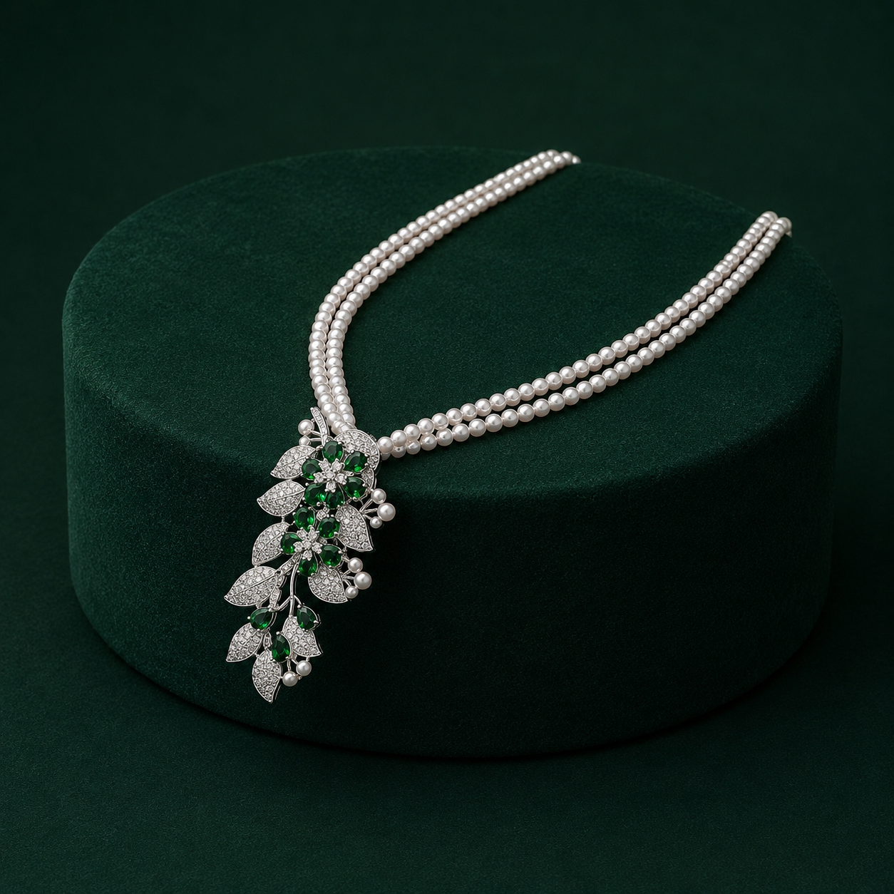 Tanya  Emerald Pendent Set In Double Layered Beaded Mala For Women
