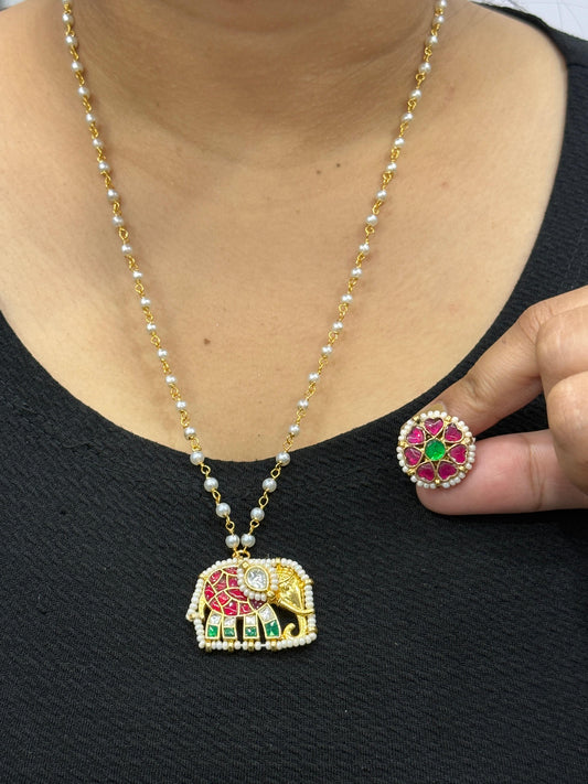 Multicolored Elephant Pachi Pendant Set
