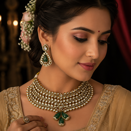 Jigna Mosanite Victorian Green Necklace