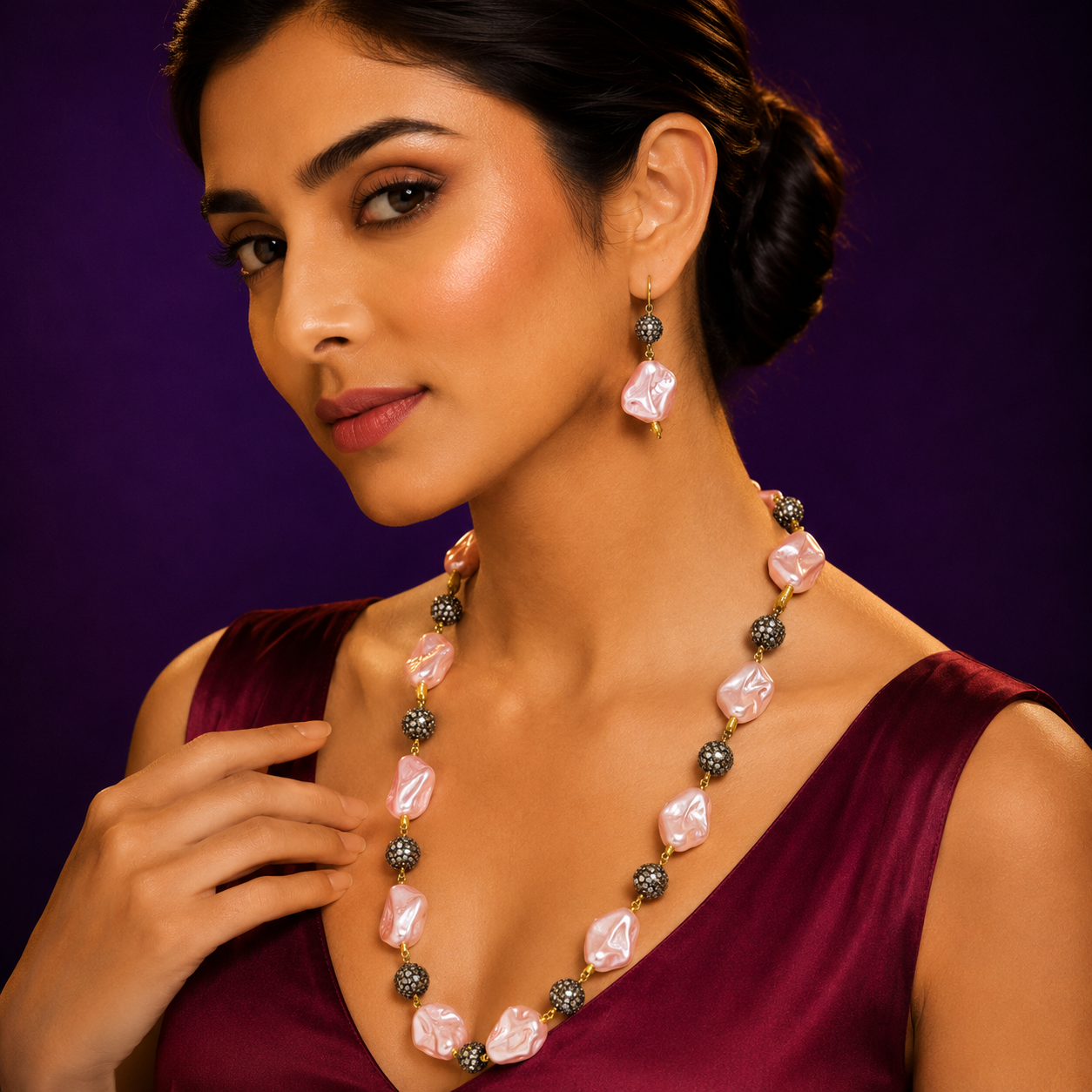 Aafreen pink stone mala  for women