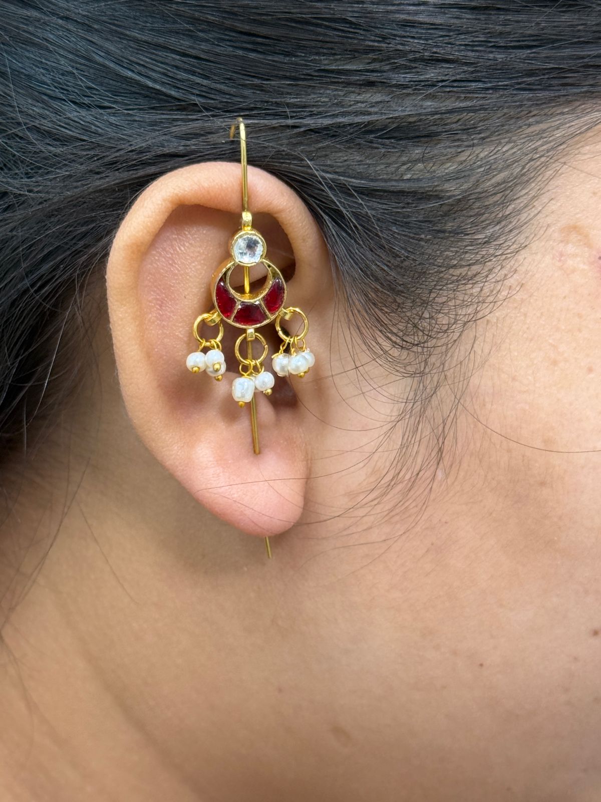 Chand Kundan  Ruby Earcuff