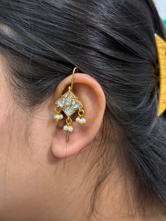 Ethnic Lotus Kundan White Earcuff