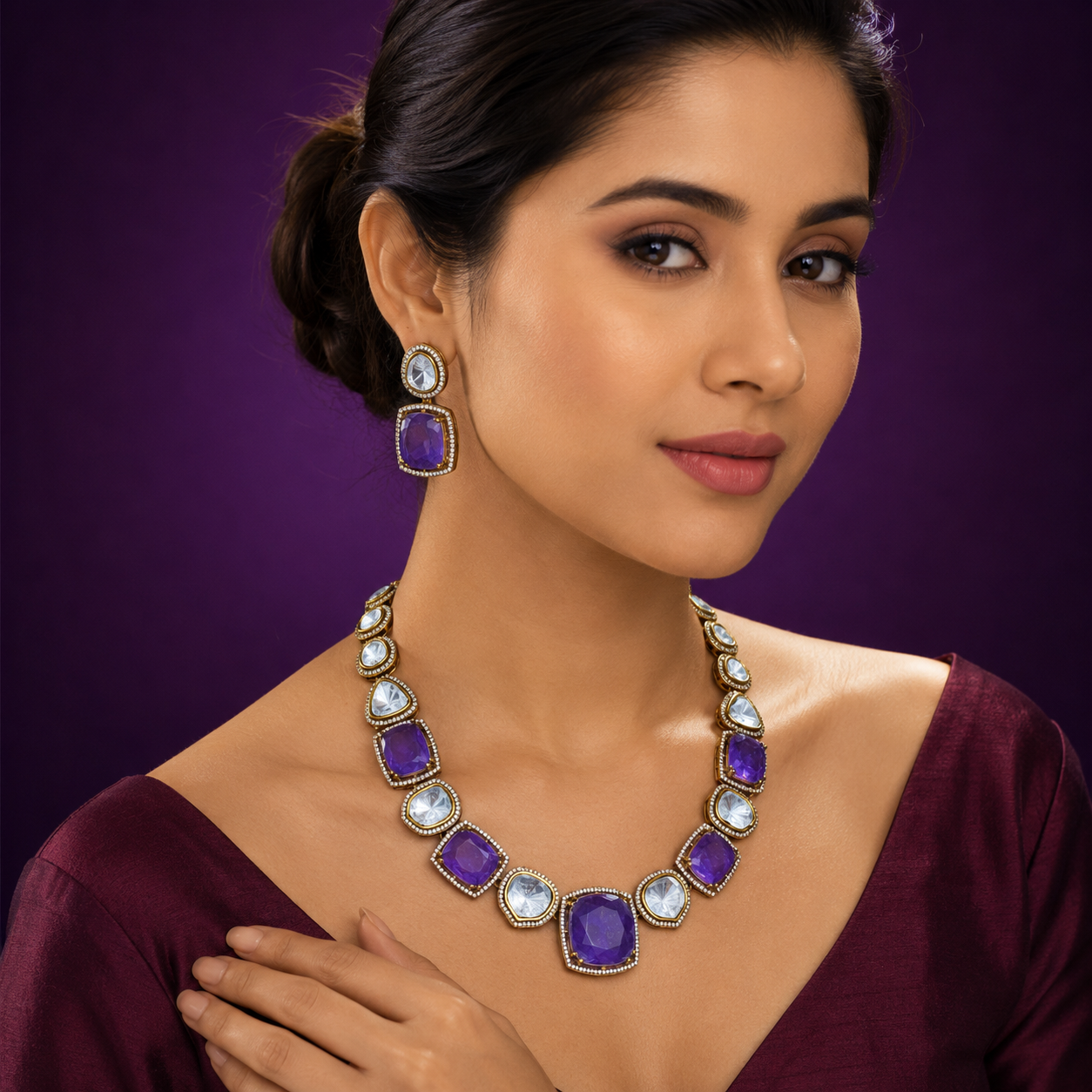 Kilki Ranibaagh Amethyst  Doublet with Enamel CZ’s