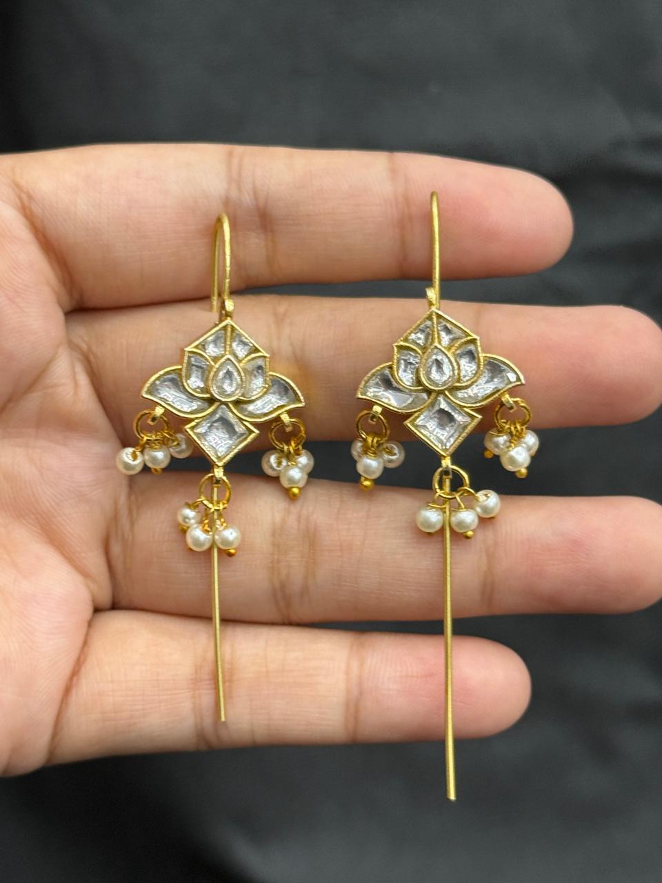 Ethnic Lotus Kundan White Earcuff