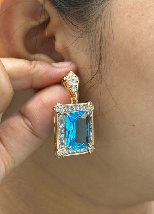 Royal Aqua Crystal Statement Earring