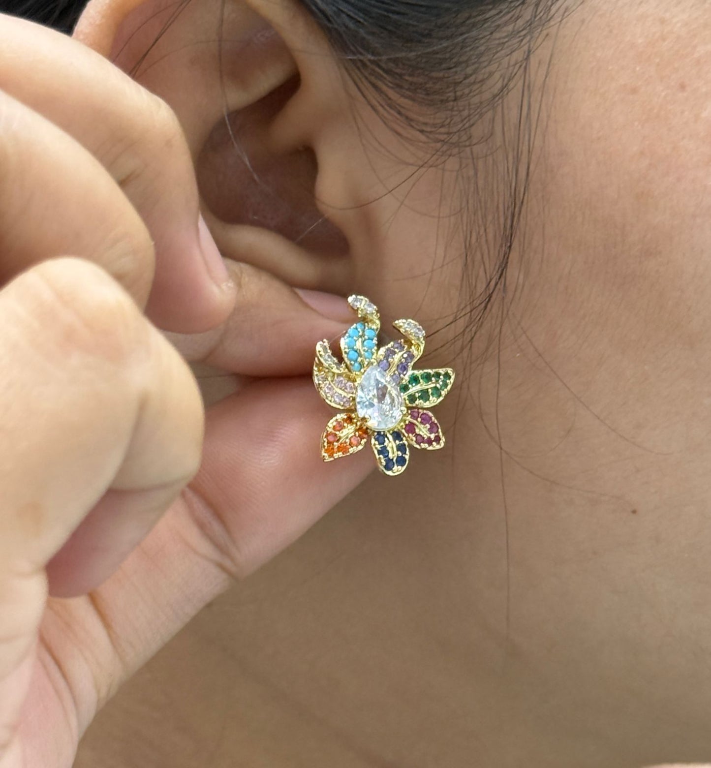 Peacock Garden Crystal Flower Earring