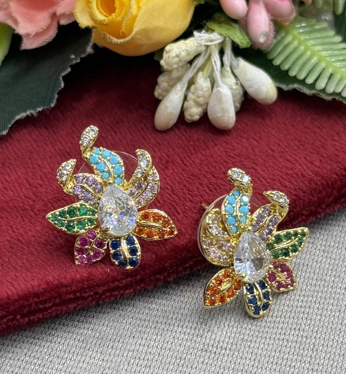Peacock Garden Crystal Flower Earring