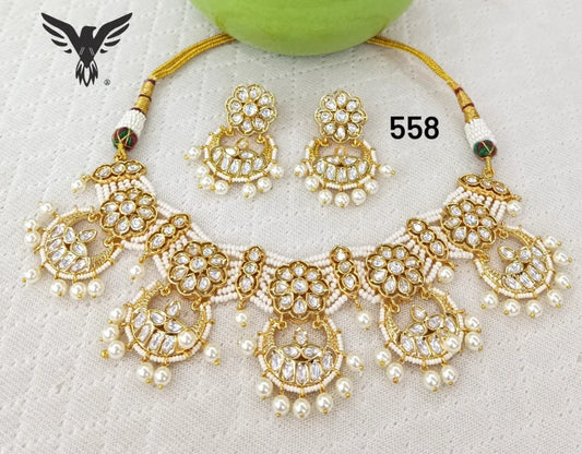 Premium kundan necklace with chanbalis with same earrings for women