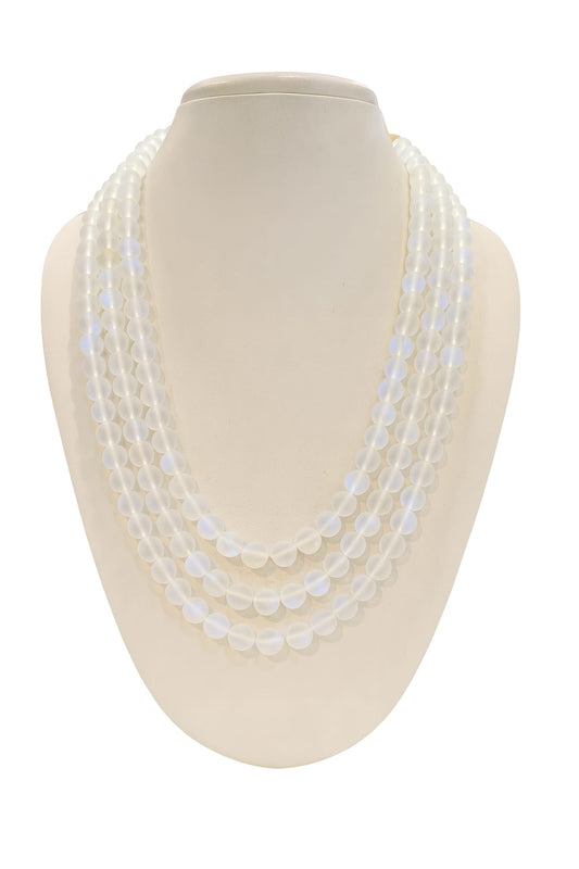 WHITE MISTICK ONYX BEADS THREE LAYER MALA FOR WOMEN