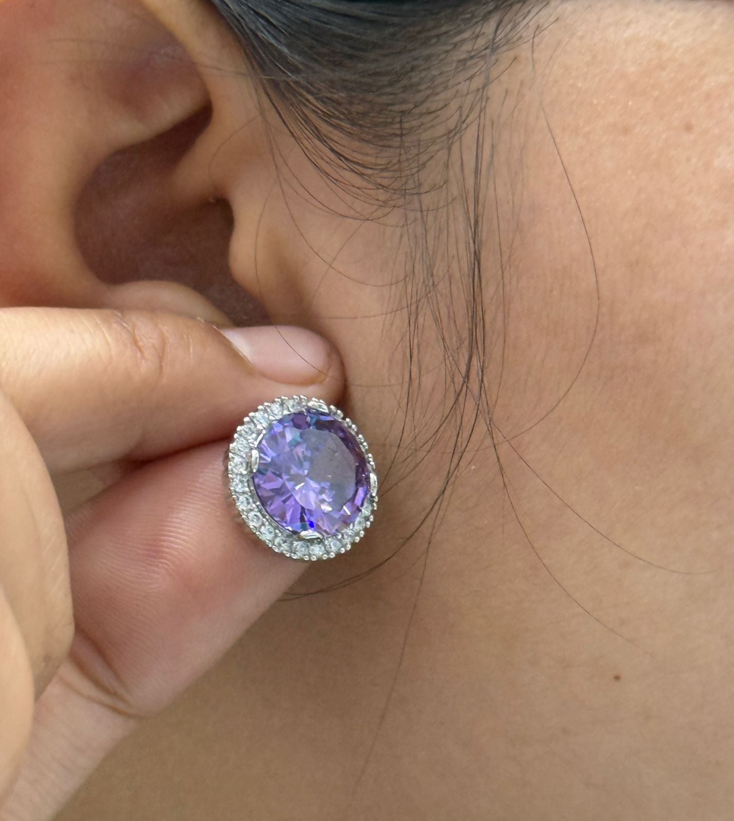 Lavender Sparkle Halo Studs