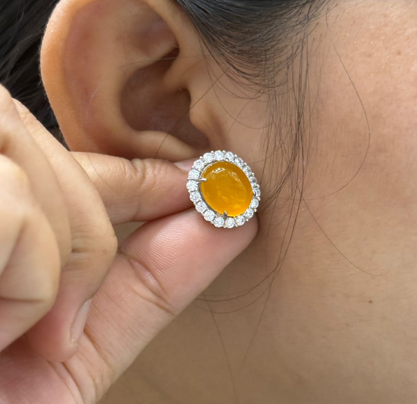 Honey Crystal Oval Stud
