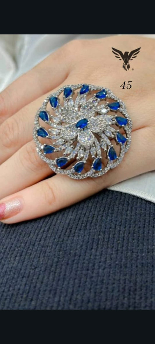 BLUE CZ COCKTAIL ADJUSTABLE RING