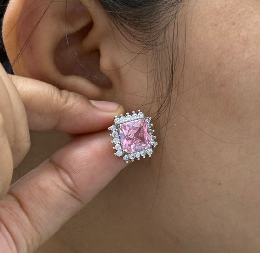 Blush Rose Square Stone Earrings