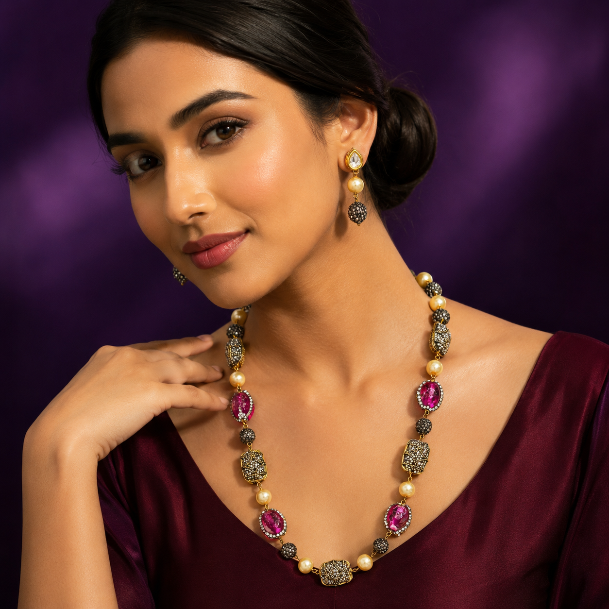 Baroque with Ruby stones mala for women