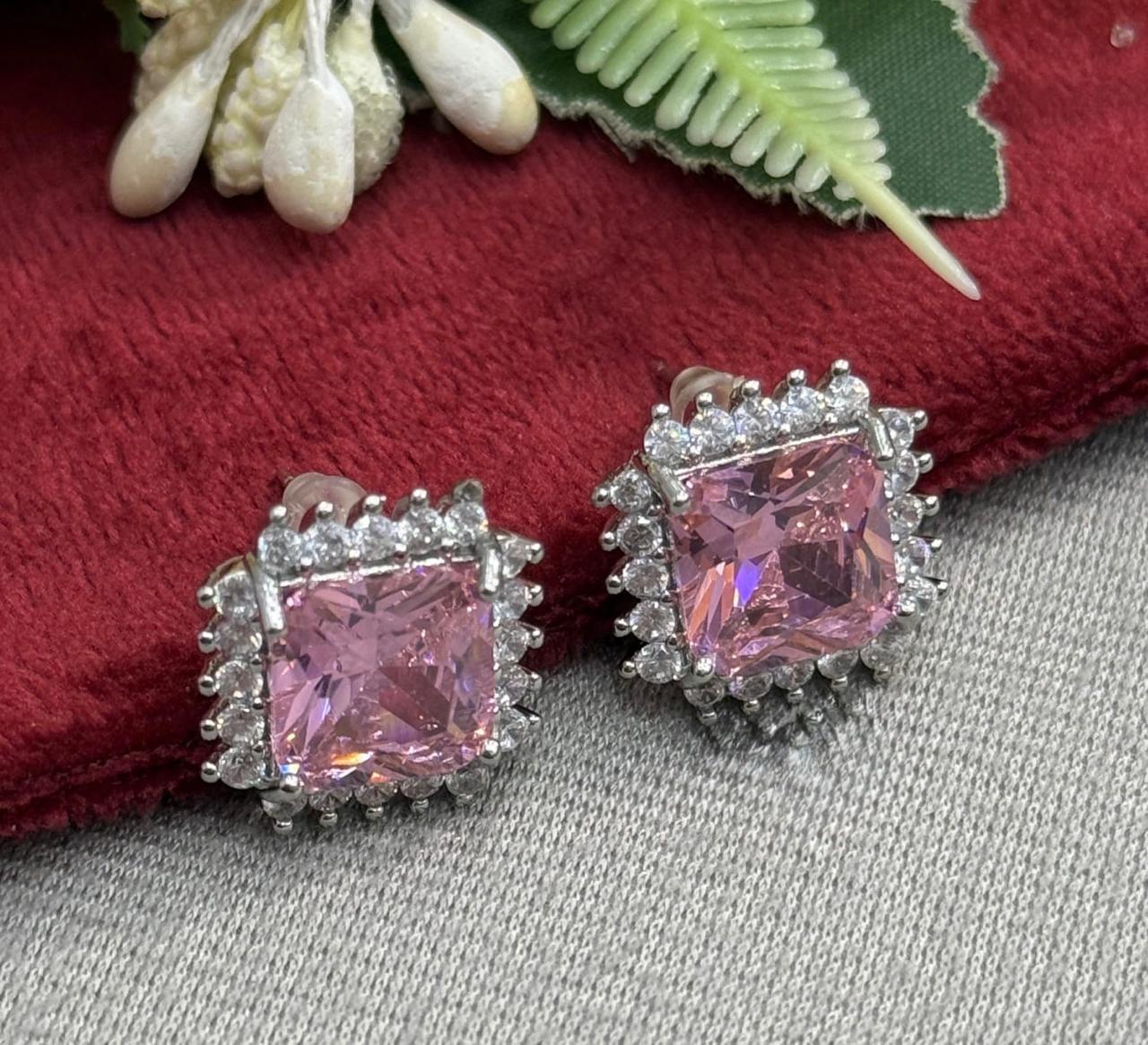 Blush Rose Square Stone Earrings