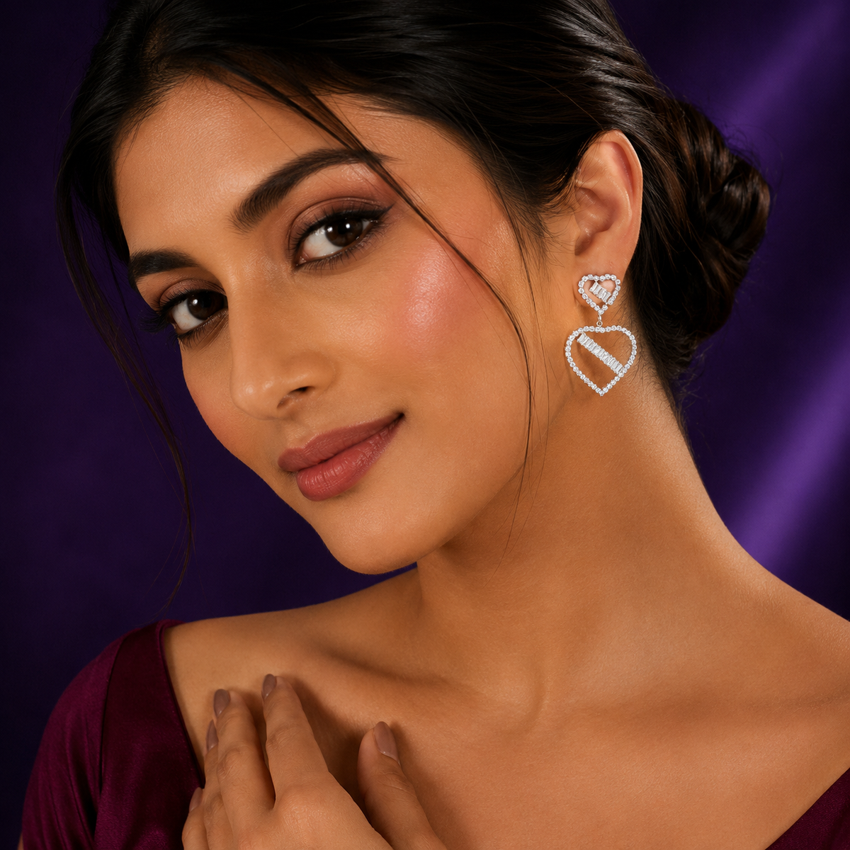 HEART SHAPE SILVER POLISH AD STONE EARRING